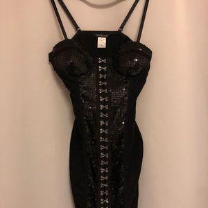 Black strappy sequin corset dress
